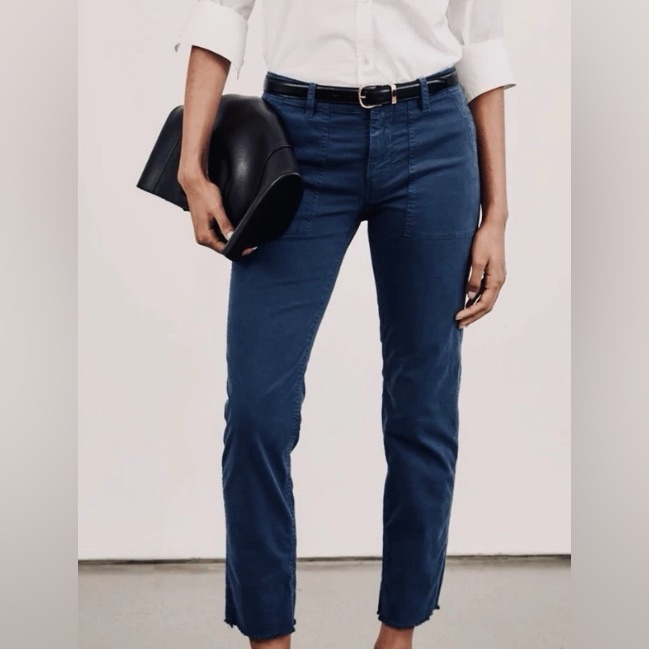 Nili Lotan Jenna Twill Navy Raw Hem Pants Women’s Size 2